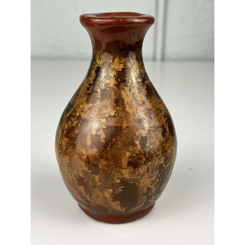 Tonala Pottery Vase Sun Angel Ortiz Gabriel Mexico Handpainted 5.75